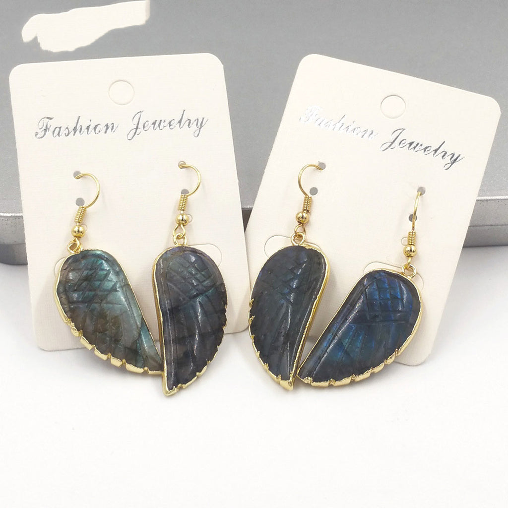 Fluorite Glitter Feather Shape Ear Hook Style Classic Big Earrings