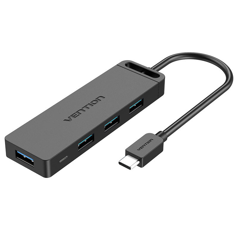 Type-C To USB3.0x4 HUB Micro USB Powered ABS Black