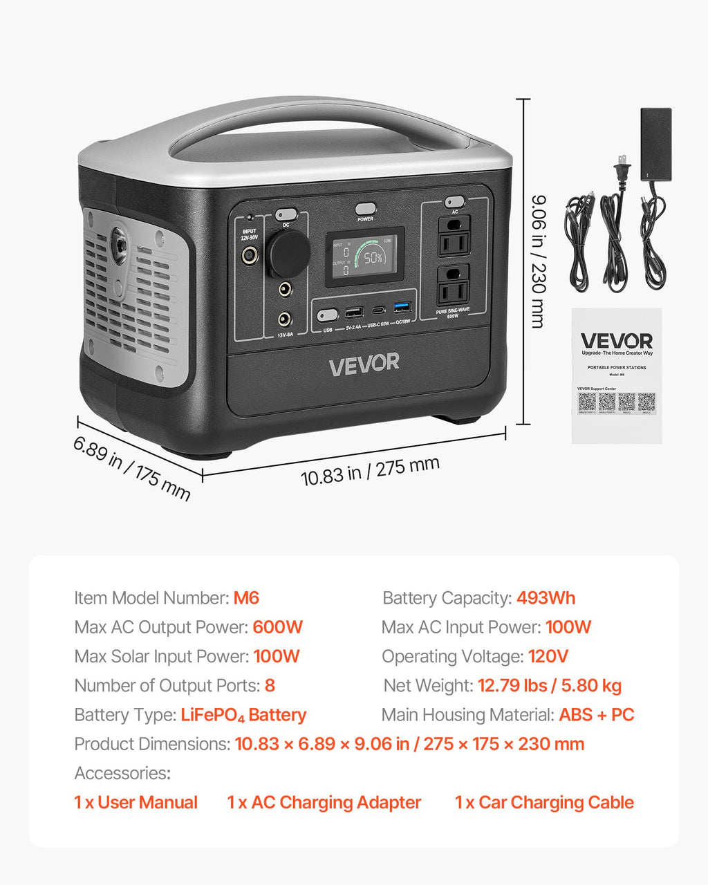 Portable Power Station, 600W Solar Generator Power Station, 493Wh LiFePO4 Battery Backup With 8 Output Ports For Home Emergency, Outdoor Camping, RV Travel (Solar Panel NOT Included)
