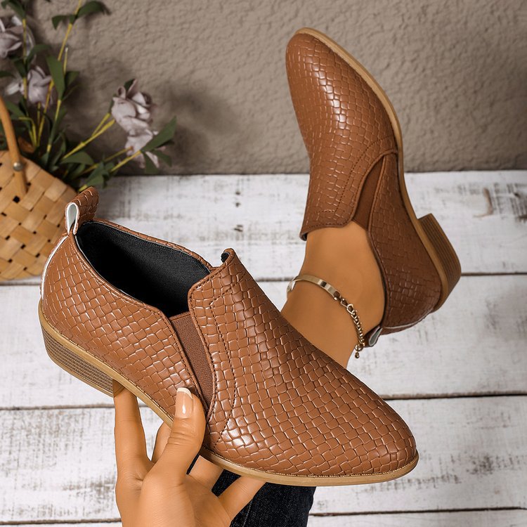 Pointed-toe High-cut Pumps Brown Chunky Heels Ankle Large Size Small Leather Shoes