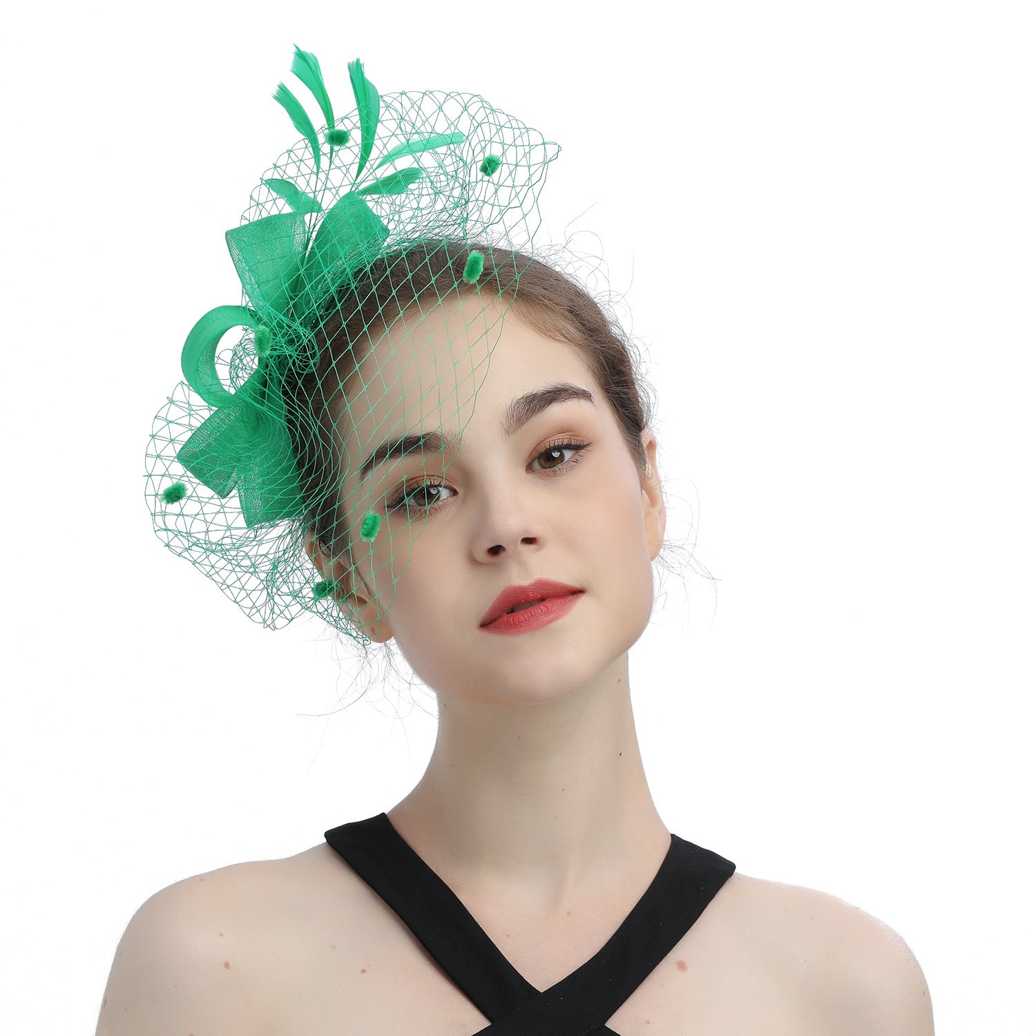 Bride Veil Hair Bow Top Hat Headdress Flower Cover Face Mesh Head