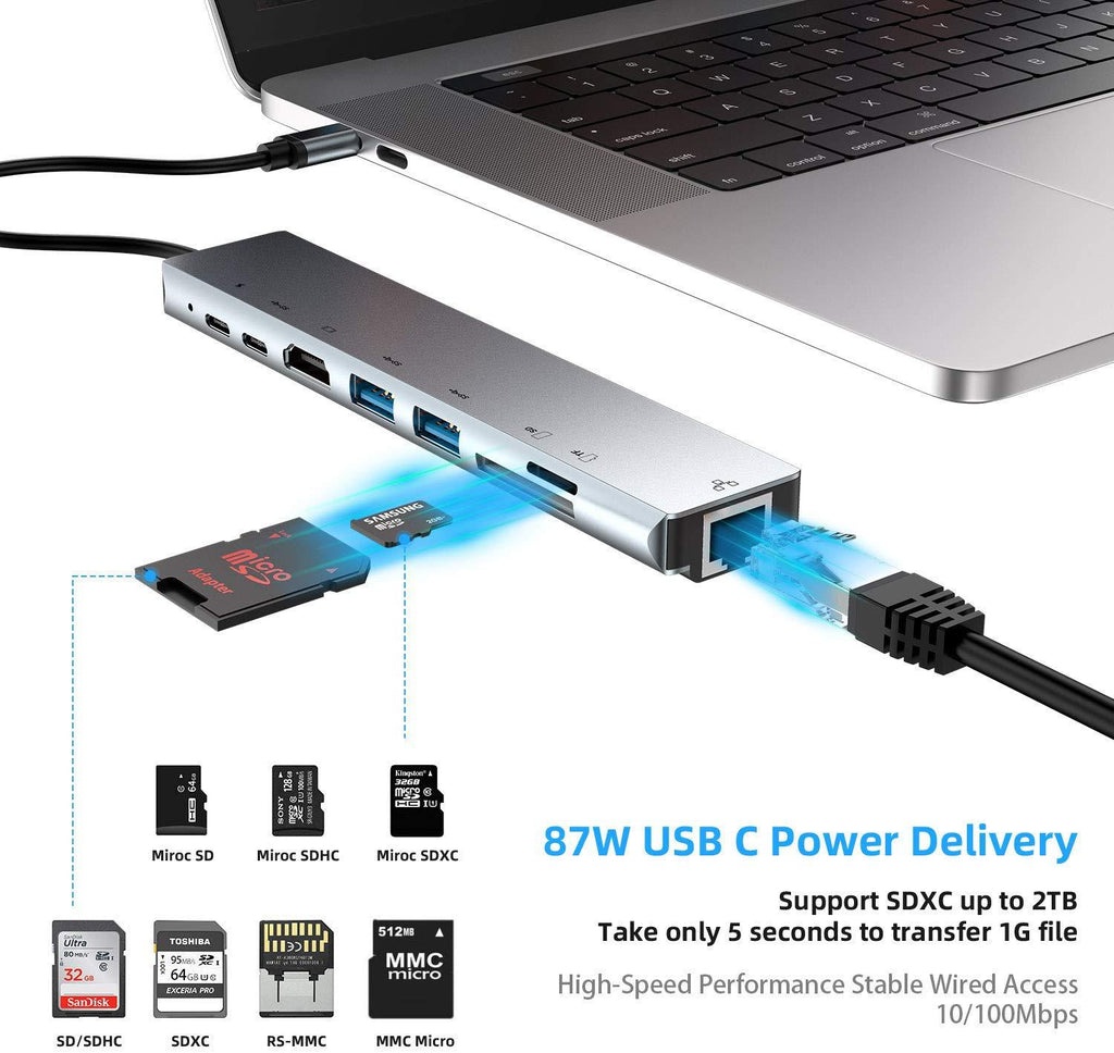 8-in-1Type-C to HDMI network card HD multi-function hub