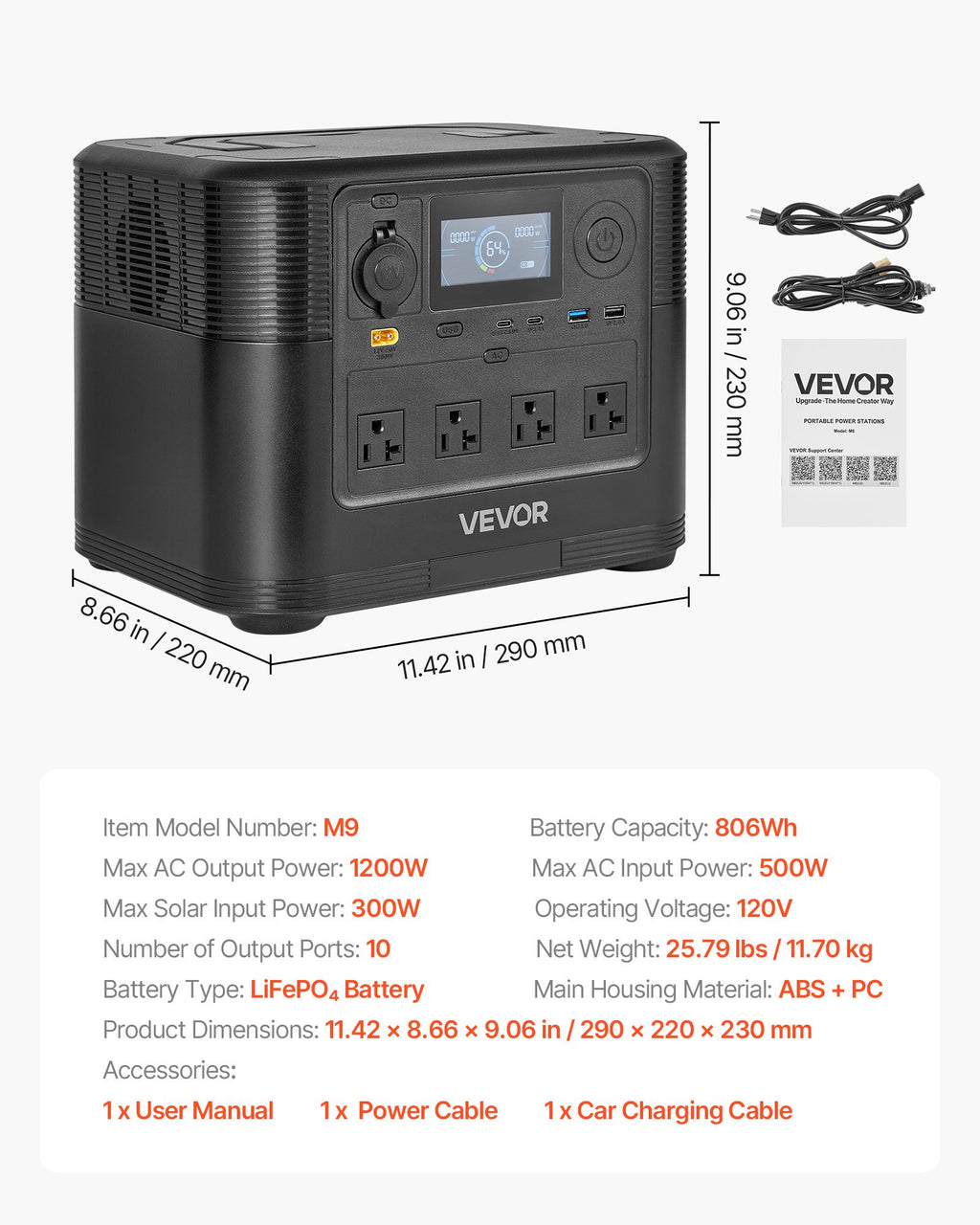 Portable Power Station, 1200W Solar Generator Power Station, 806Wh LiFePO4 Battery Backup With 10 Output Ports For Home Emergency, Outdoor Camping, RV Travel (Solar Panel NOT Included)