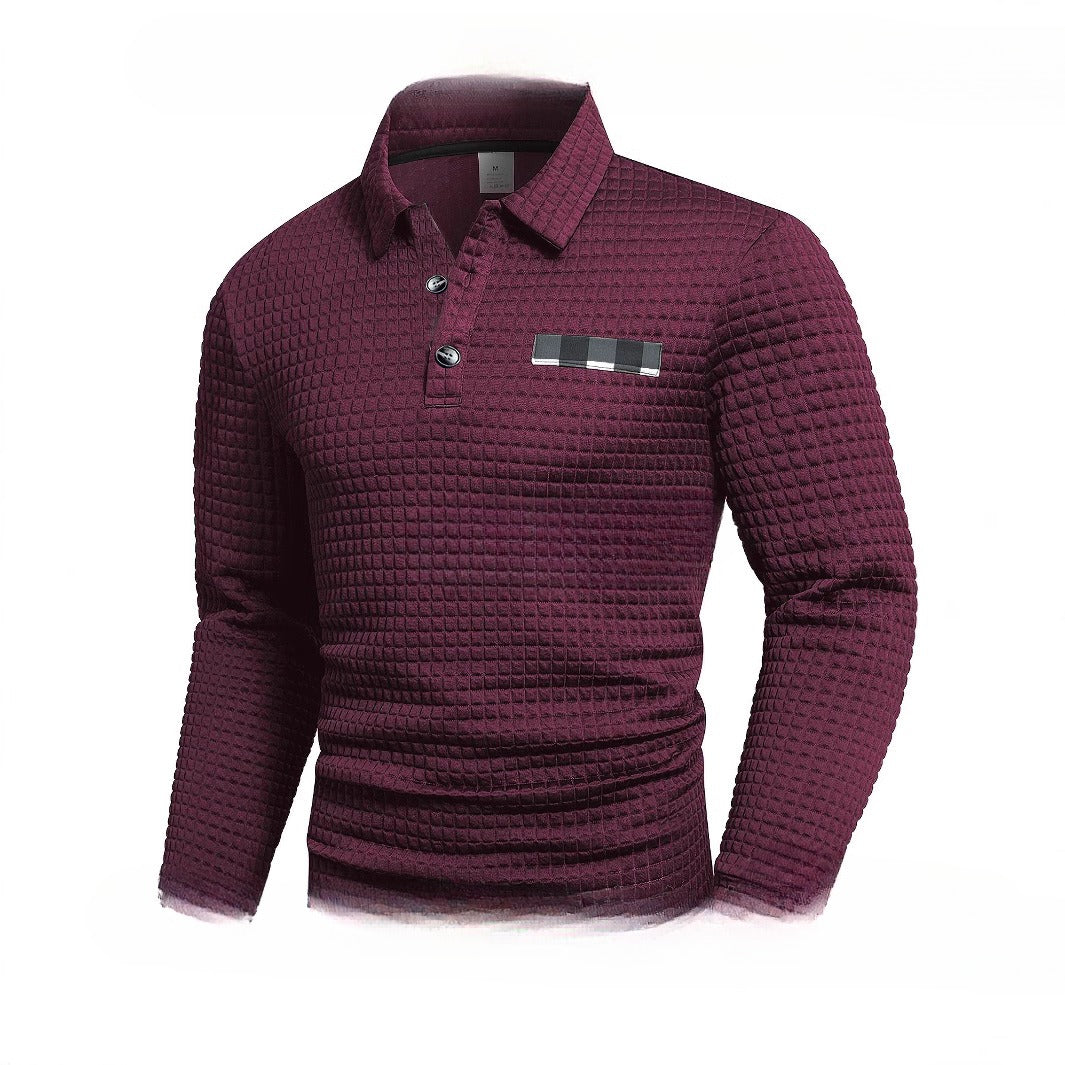 Trendy Casual All-matching Printed Long Sleeve Waffle Polo Sweater