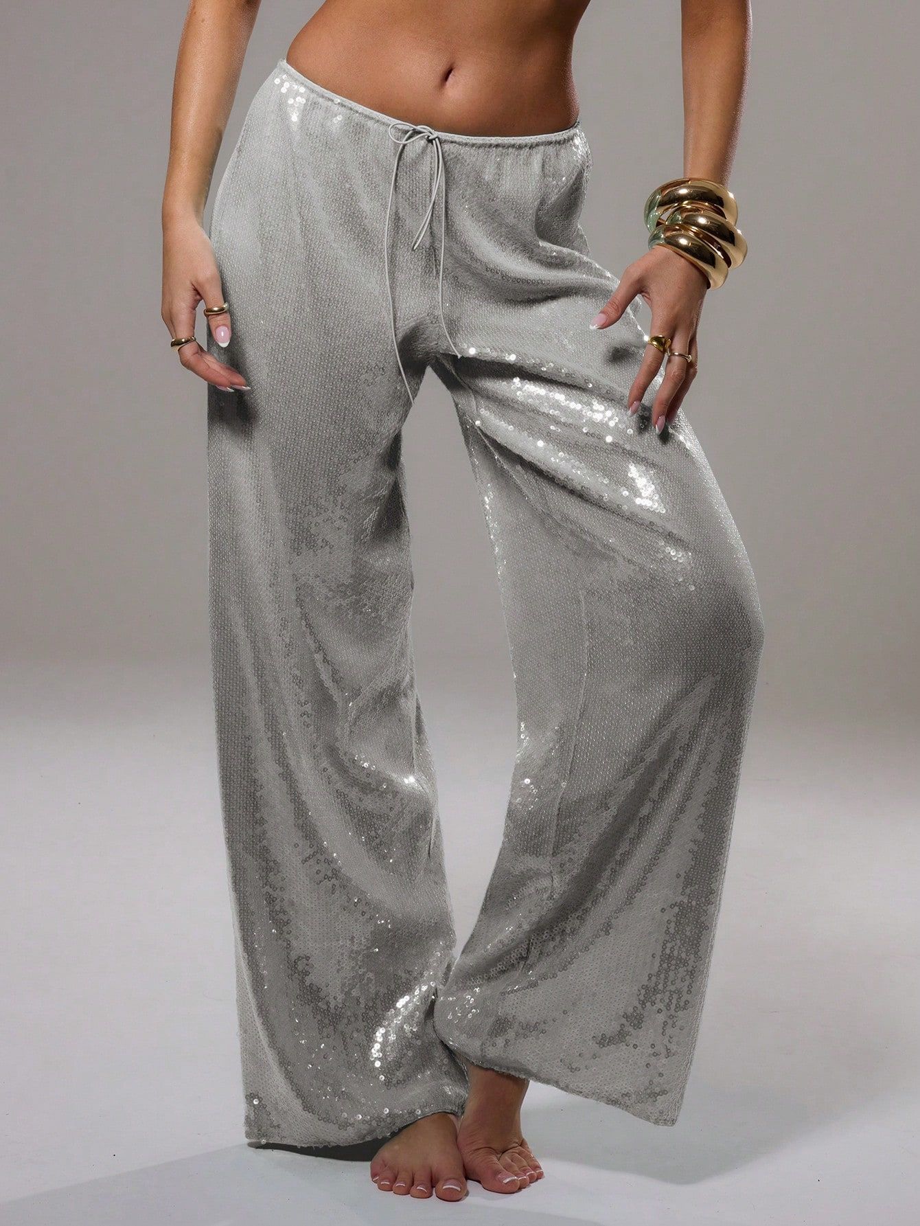 Casual Women's Clothing Loose Sequins Slim Trousers