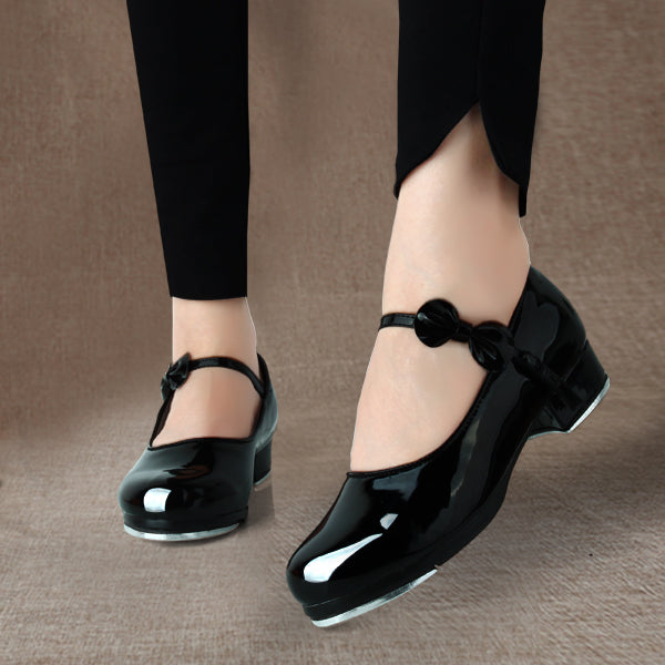 Girls Soft Bottom Glossy Bow Dance Shoe