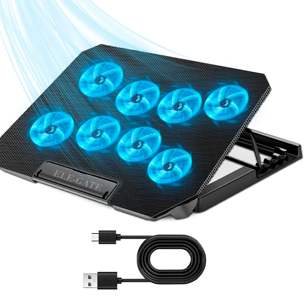 ELE-GATE 8-Fan Plastic Laptop Cooling Pad with Two USB Ports 4-Tilt for 12" to 15.6" Laptops in Stock