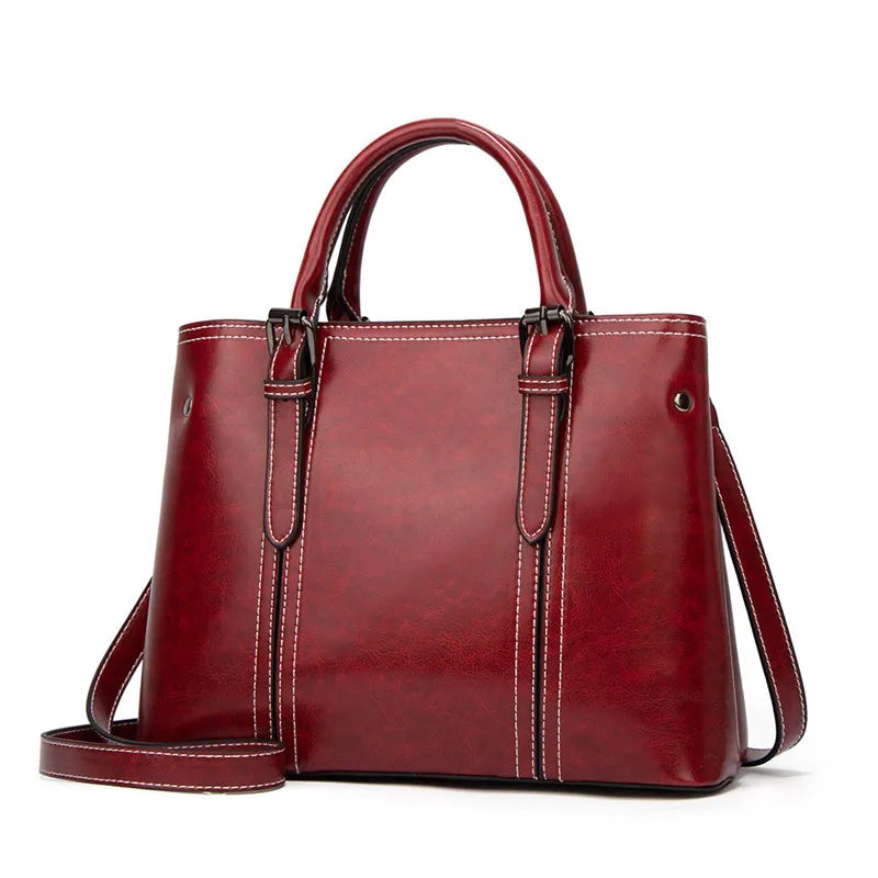 Fashion Style Vegan Oil PU Tote Ladies Shoulder Luxury Hand Bag Leather Bags Women Handbags