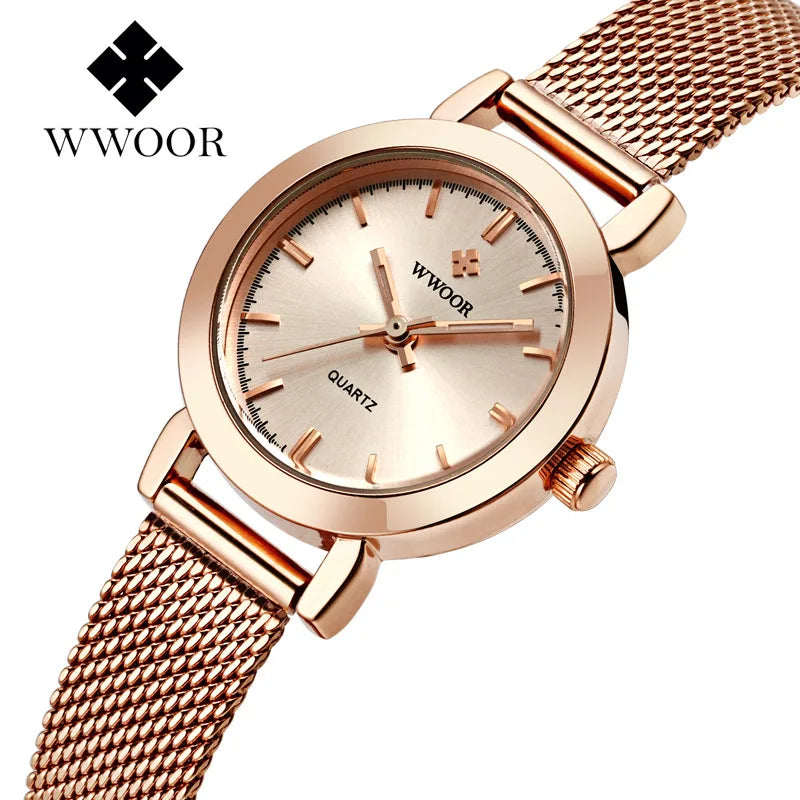 WWOOR Quartz Watch for Women Elegant Stainless Steel Women's Watches Gifts Waterproof Fashion Trend Simple Ladies Watch