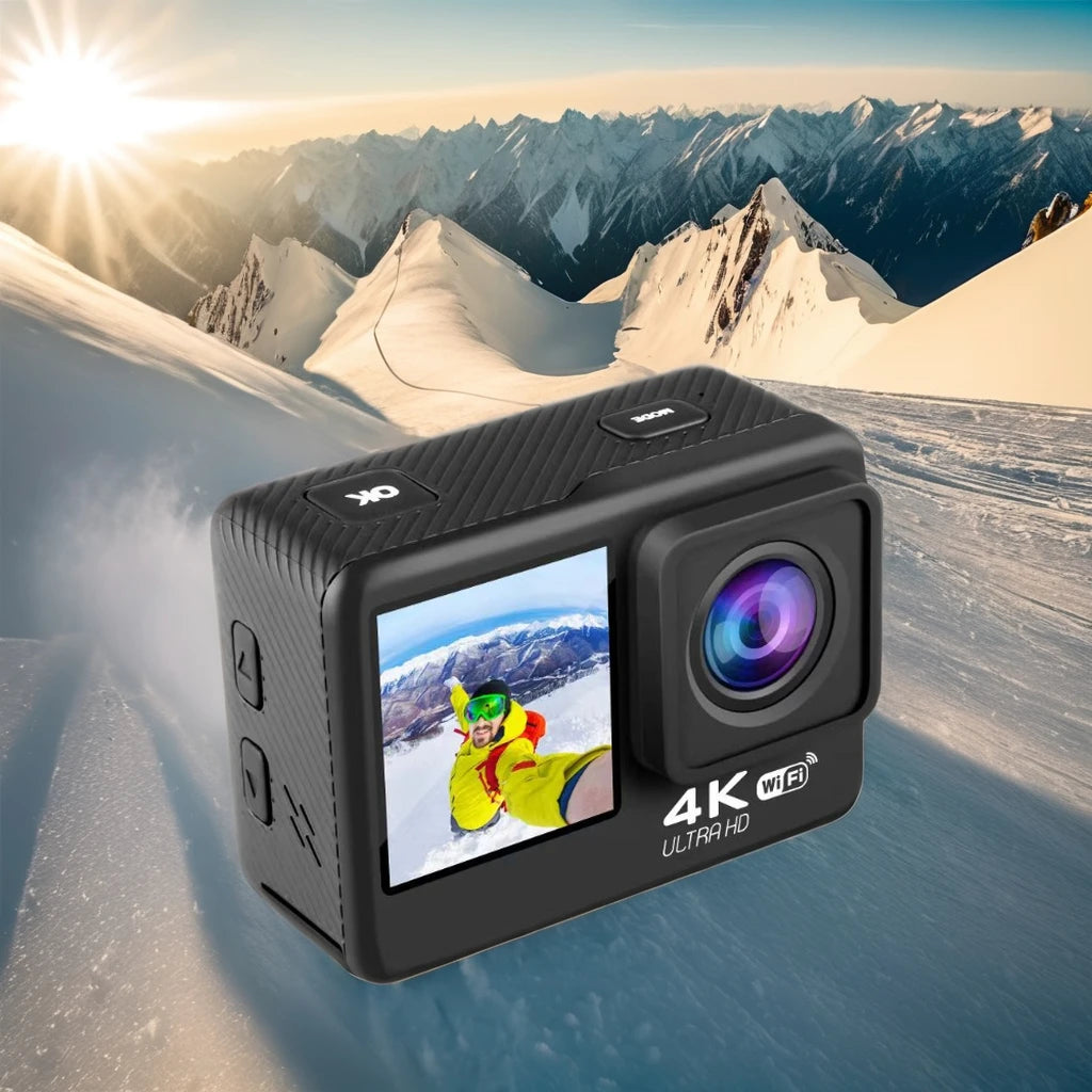 4K Camcorder 60Fps Action Camera with Waterproof Function CMOS Imaging Sensor Video Media Type Black Color Sport Vlogging
