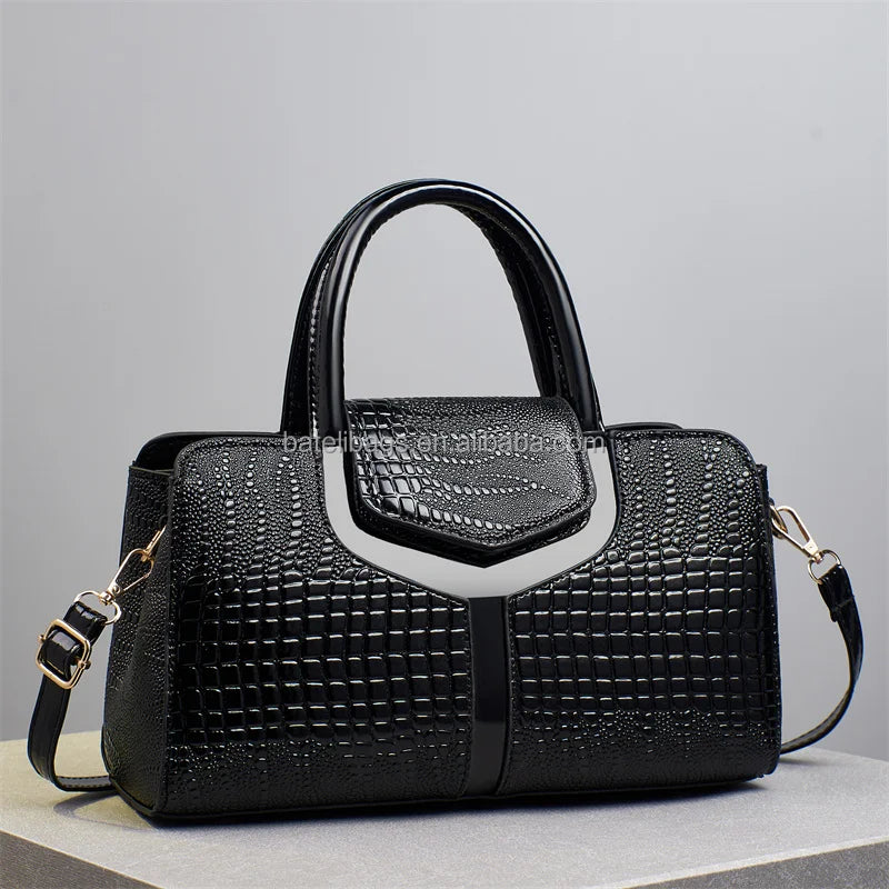 New Versatile Large Purses Fashionable Leather Crocodile Retro Simple Elegant and Elegant Women Handbags