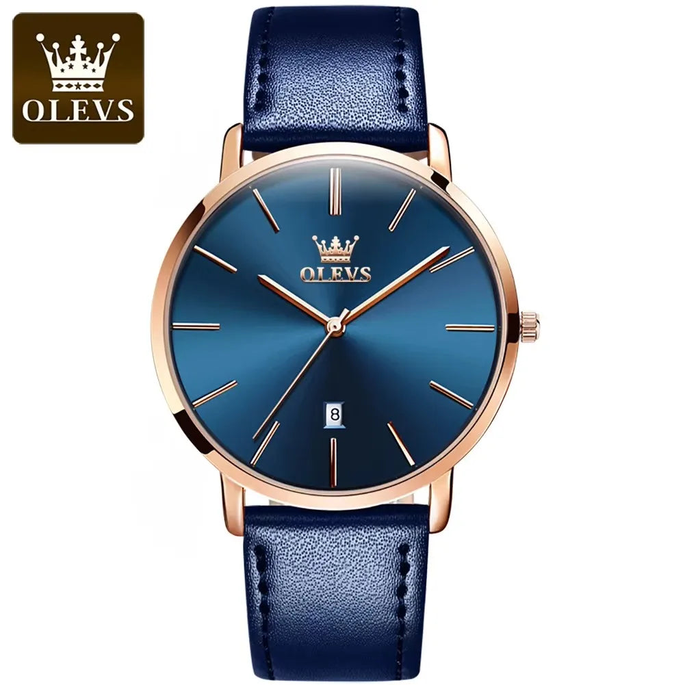 OLEVS 5869 Men's Watches Leather Strap Waterproof Auto Date Man Watch Fashion Simplicity Ultra Thin Quartz Wrist Watch for Men
