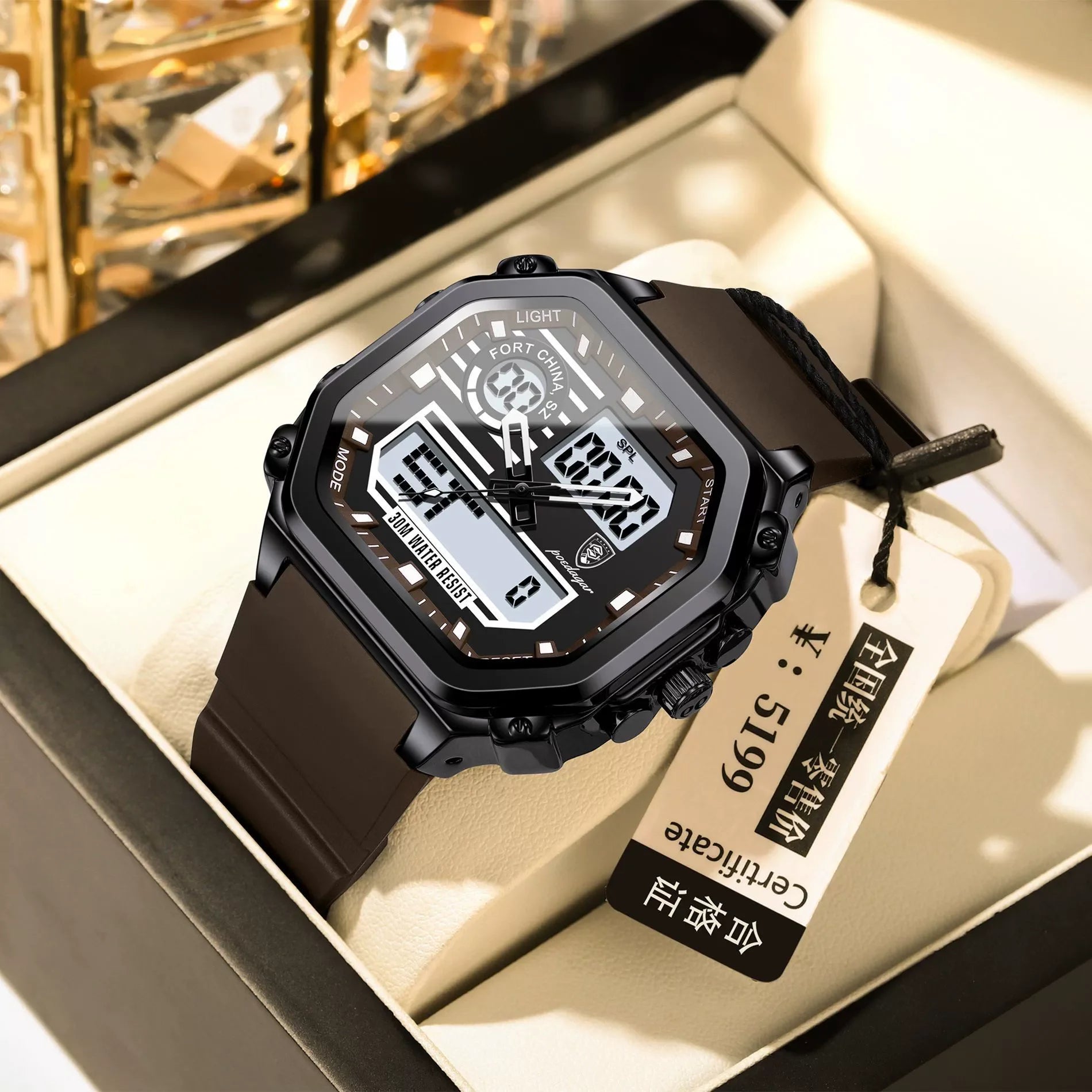 POEDAGAR New 993 LED Display Men's Watches Waterproof Silicone Chronograph Square Man Wristwatch  Men Digital Quartz Watch
