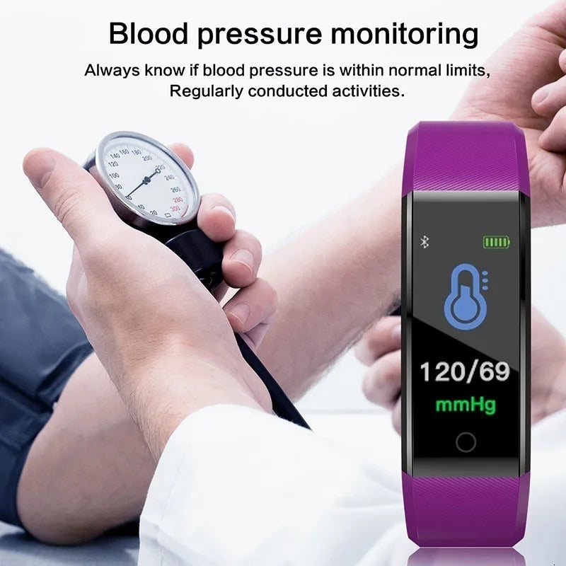 New 115Plus Smart Watch Health Bracelet with Heart Rate & Blood Pressure Monitoring Fitness Tracker Bluetooth Wristband