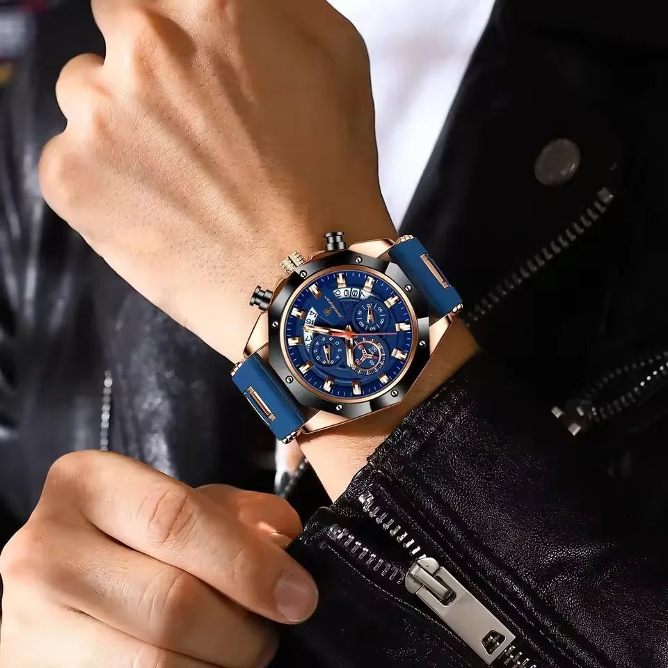 POEDAGAR 913 New Luxury Men Watch Waterproof Luminous Date Sport Man Wristwatch Chronograph Silicone Strap Quartz Men's Watches