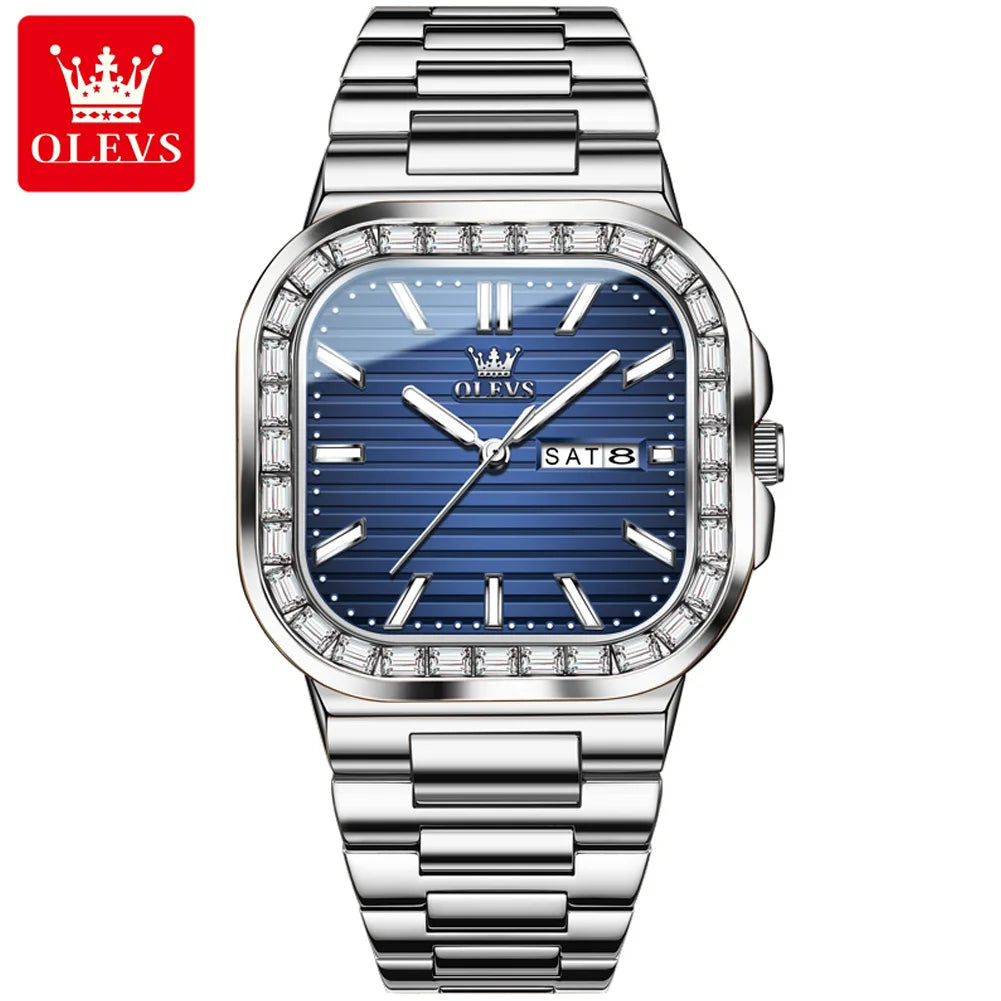 Hot OLEVS Men's Watches Rose Gold Quartz Watch for Man Waterproof Dial Square Wristwatch 9966 Original Movement Male Week Date
