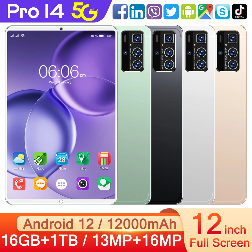 2025 Global 14 Pro Table PC Customized 16GB+1TB Android Tablet  12 Inch Dual SIM Educational Call Android Table Pc