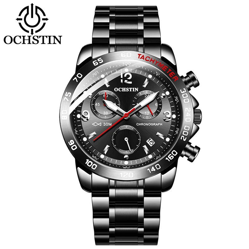 OCHSTIN 6123B GQ6123B Sports Multi Functional Quartz Movement Leisure Stainless Steel Strap Chronograph Waterproof Men's Watches