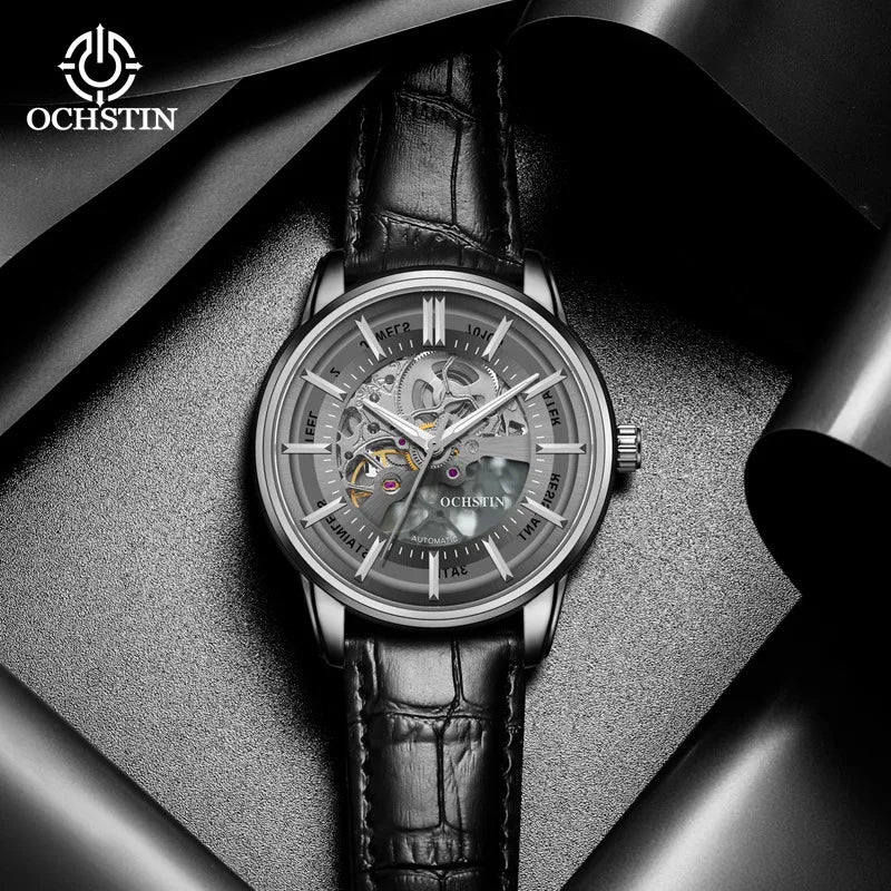 OCHSTIN 7010A GA7010A  Leather Strap Business Men's Watches Waterproof Fashion Clock Hollow Out Automatic Mechanical Wristwatch