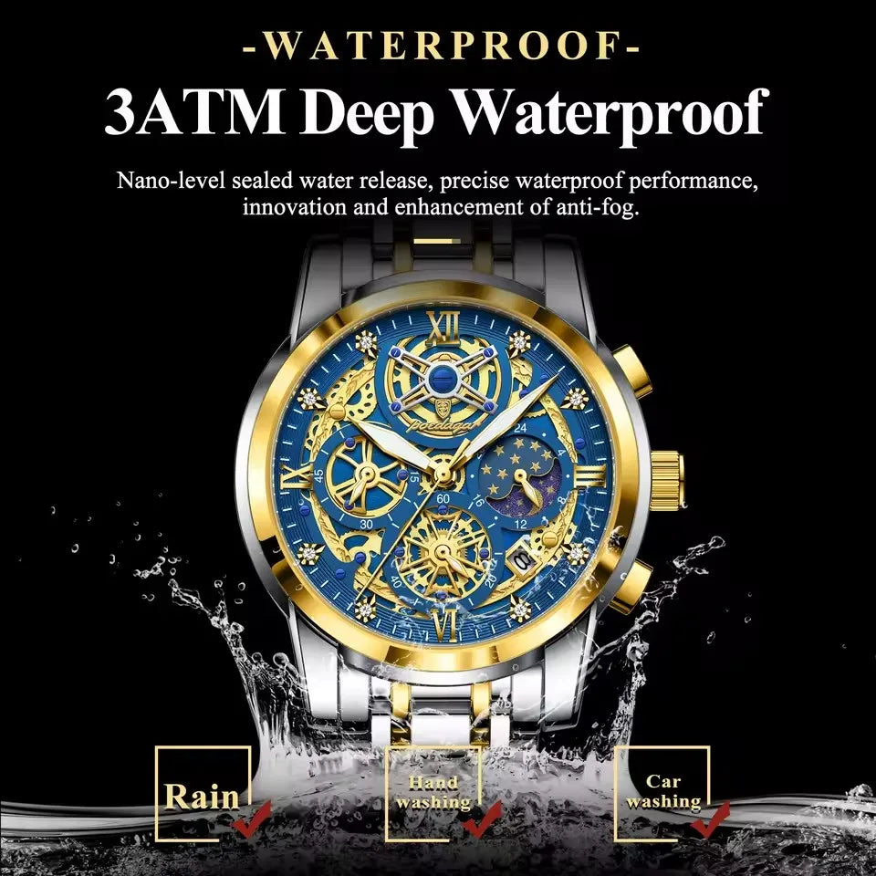 POEDAGAR Watch Luxury 984 Fashion Quartz Men's Watches Reloj High Quality Chronograph Moon Phase Dial Wristwatches Reloj Montre