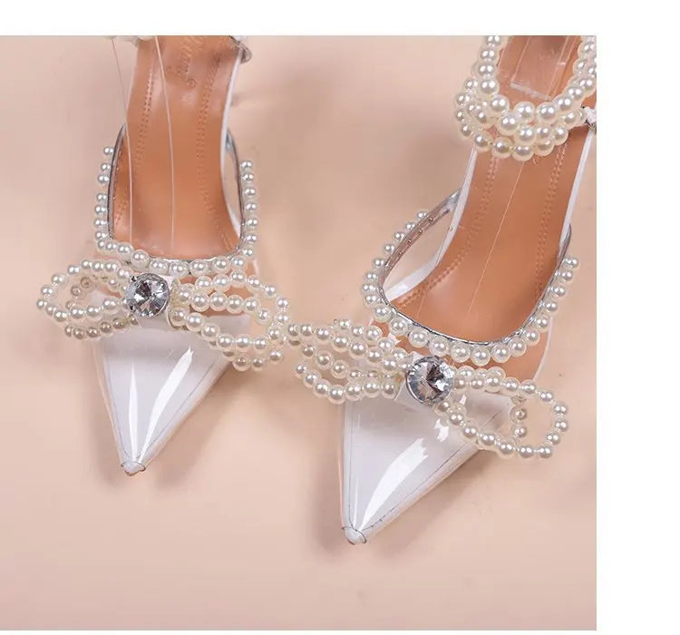 Summer New Fashion European and American Pearl Thin Heel Pointed Sandals Personalized Luxury Sexy High Heels