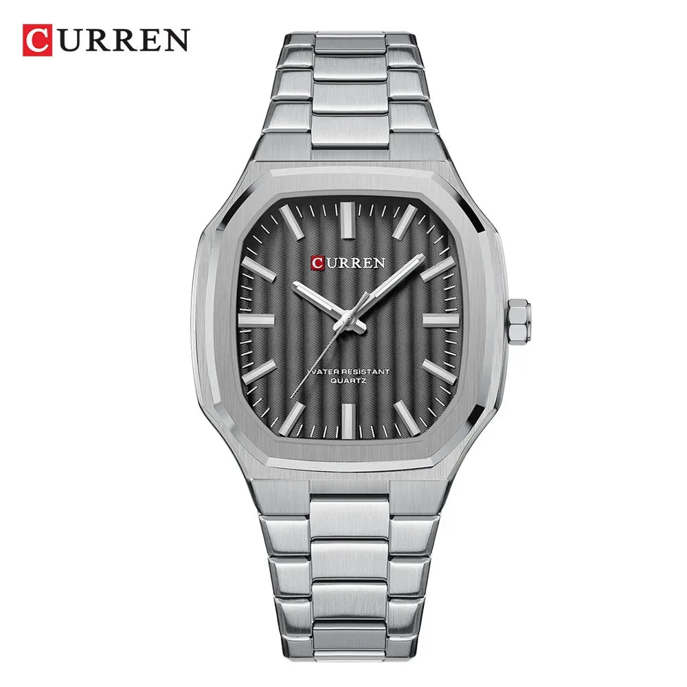 Curren 8458 Square Casual Men's Watches Stainless Steel Bracelet Simple Business Clock Luminous Hands Quartz Wristwatch for Men