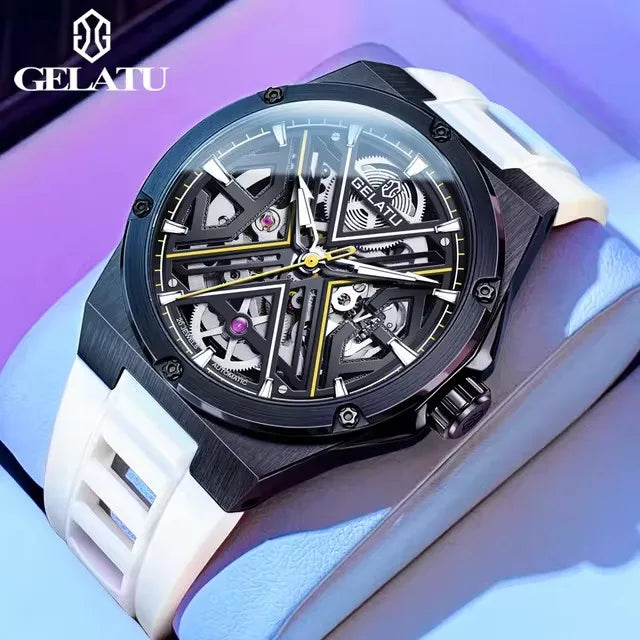 GELATU 6006 Top Luxury Men's Watches Waterproof Fully Automatic Cechanical Watch for Man Skeleton Sapphire Classics Wristwatch