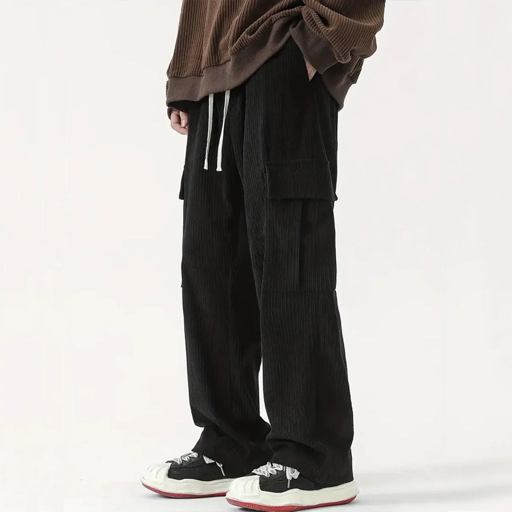 New European and American High Street Fashionable Overalls Men's Corduroy Loose Wide Leg Straight All-Matching Casual Pants
