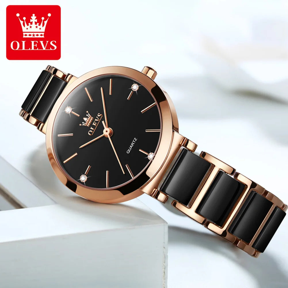 OLEVS Brand 5877 Japan Movement Fashionable Business Watch Ladies Waterproof Ceramic Women's Watches Quartz Wrist Watch