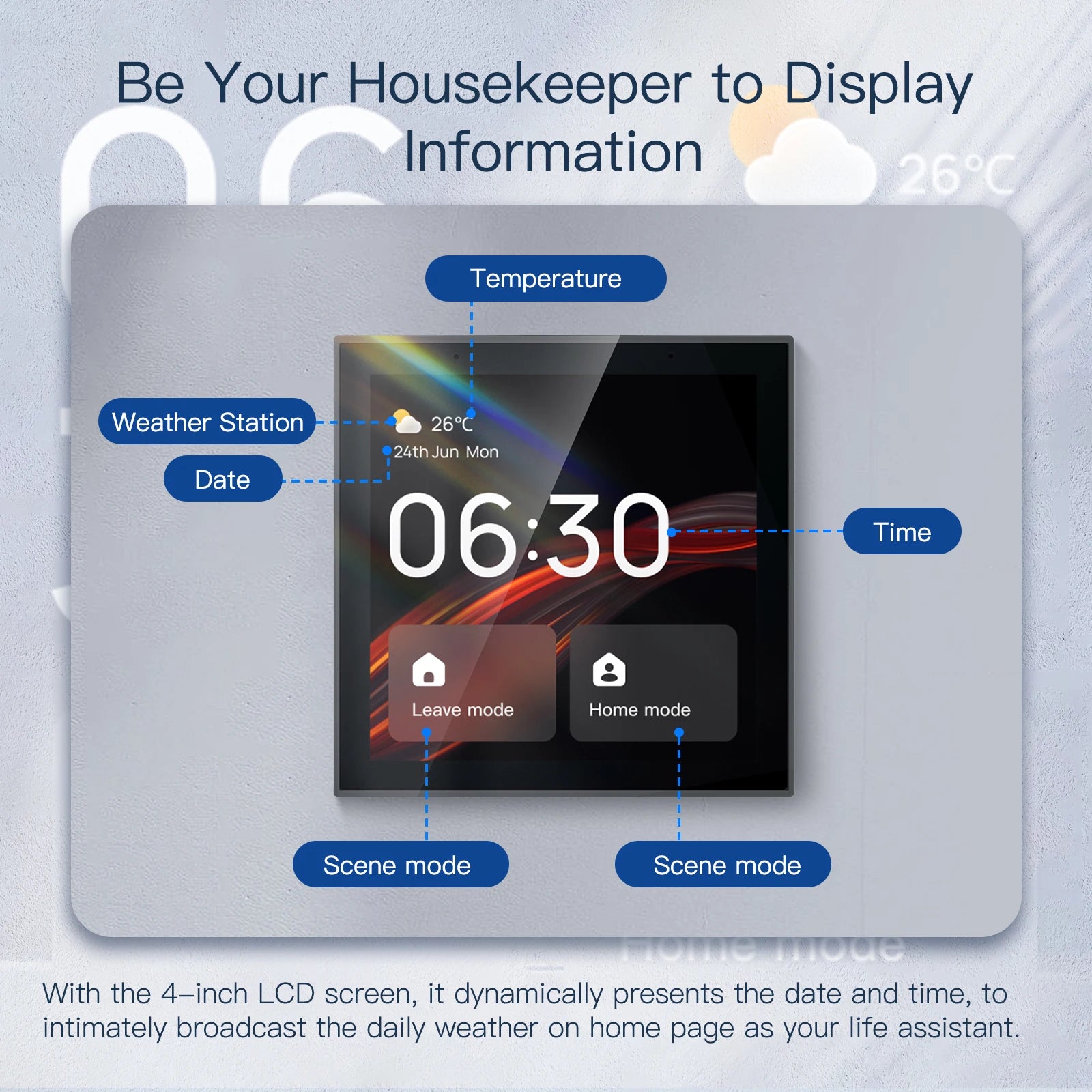 Tuya in Wall Voice Control Switch Panel Smart Home Controller with Zigbee Hub Gateway 4 Inch Touch Screen with Built-in Alexa