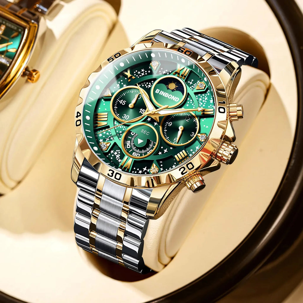 Binbond B7741 7741 Original Men Clock Sports Waterproof Luminous Chronograph Date Stainless Steel Quartz Men's Watches Reloj