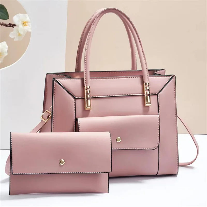 2023 New PU Women Handbags Two Piece Big Capacity Ladies Clutch Bag Handbag Set Wallet