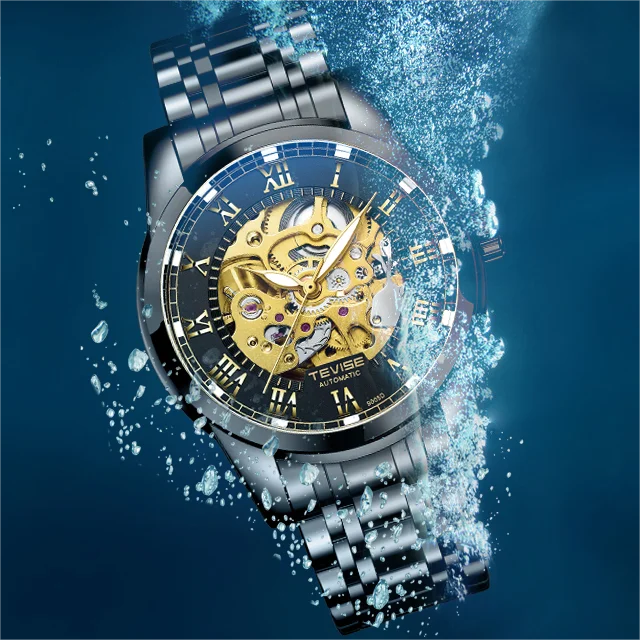 TEVISE T9005D 9005D Mechanical Luxury Charm Hollow Luminous Automatic Life Waterproof Stainless Steel Strap Men's Watches