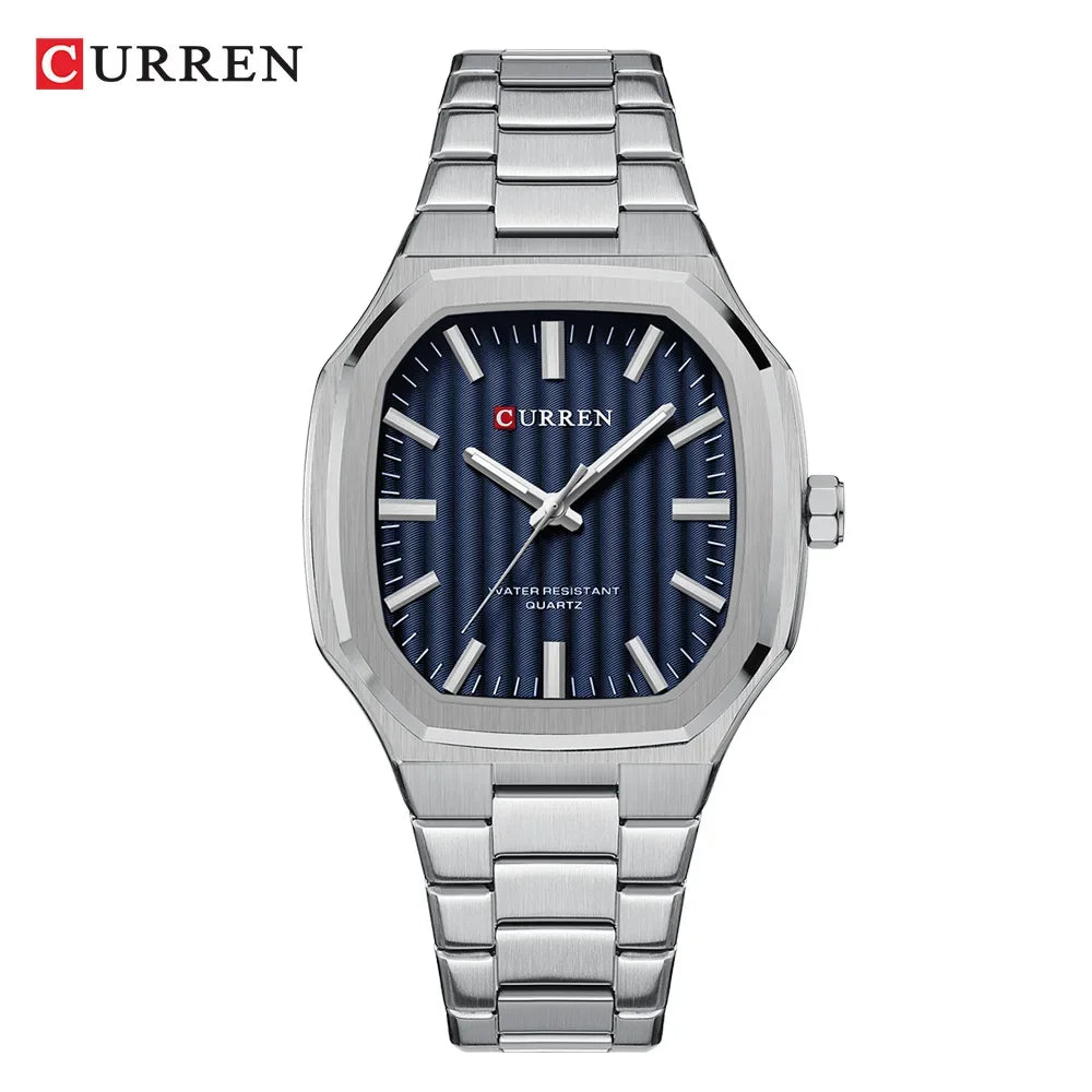 Curren 8458 Square Casual Men's Watches Stainless Steel Bracelet Simple Business Clock Luminous Hands Quartz Wristwatch for Men