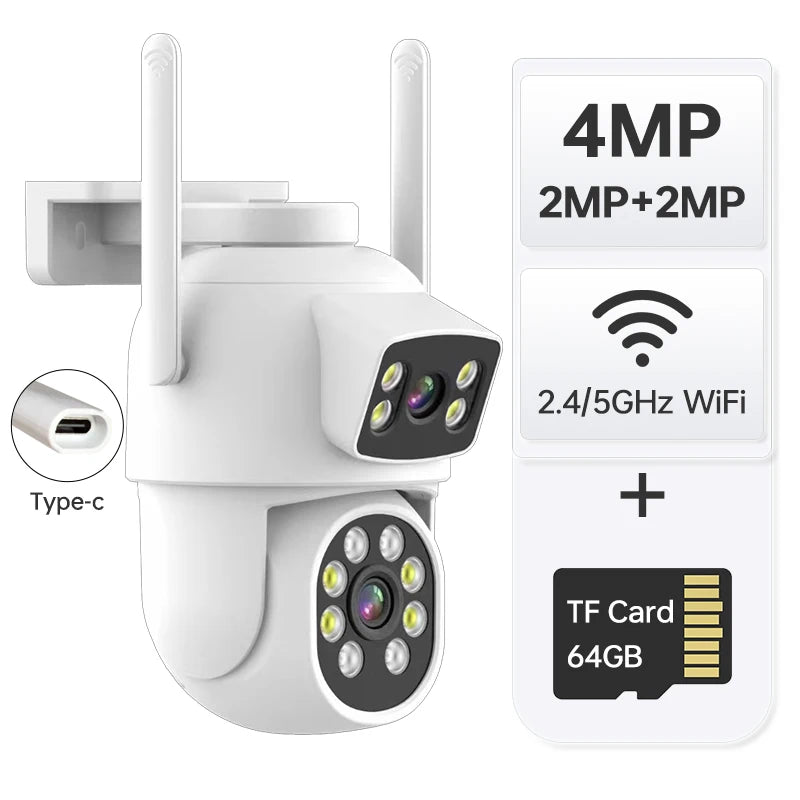 High Definition 4MP Dual Lens Wireless WiFi Smart Camera for Home Use Built-in Microphone and Speech Two Way Communication