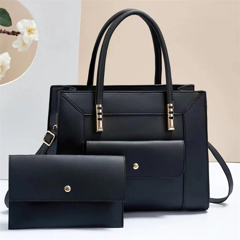 2023 New PU Women Handbags Two Piece Big Capacity Ladies Clutch Bag Handbag Set Wallet
