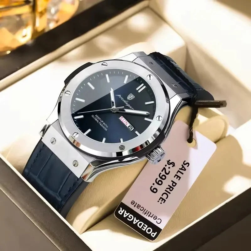 POEDAGAR Fashion Men's Watches Trend Classic Classic Quartz Watch for Man Waterproof Luminous Week Date Wristwatch Leather 952