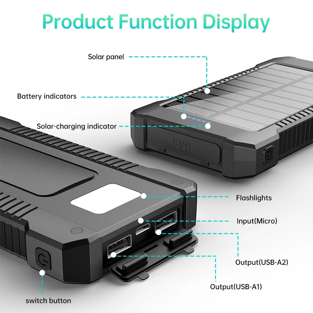 New Product Ideas 2026 Real 8000mAh Portable External Battery Solar Power Bank With LED Flashlight Large Capacity Power Bank