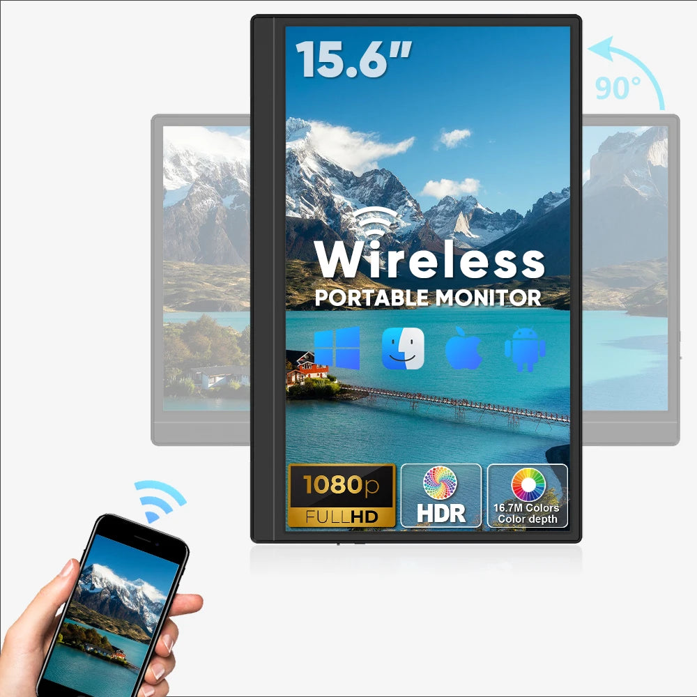 OEM 15.6-Inch Wireless WiFi Miracast IPS Portable Gaming Monitor 1080P UHD LCD Full Screen Type-C USB Adjustable Folding Stand