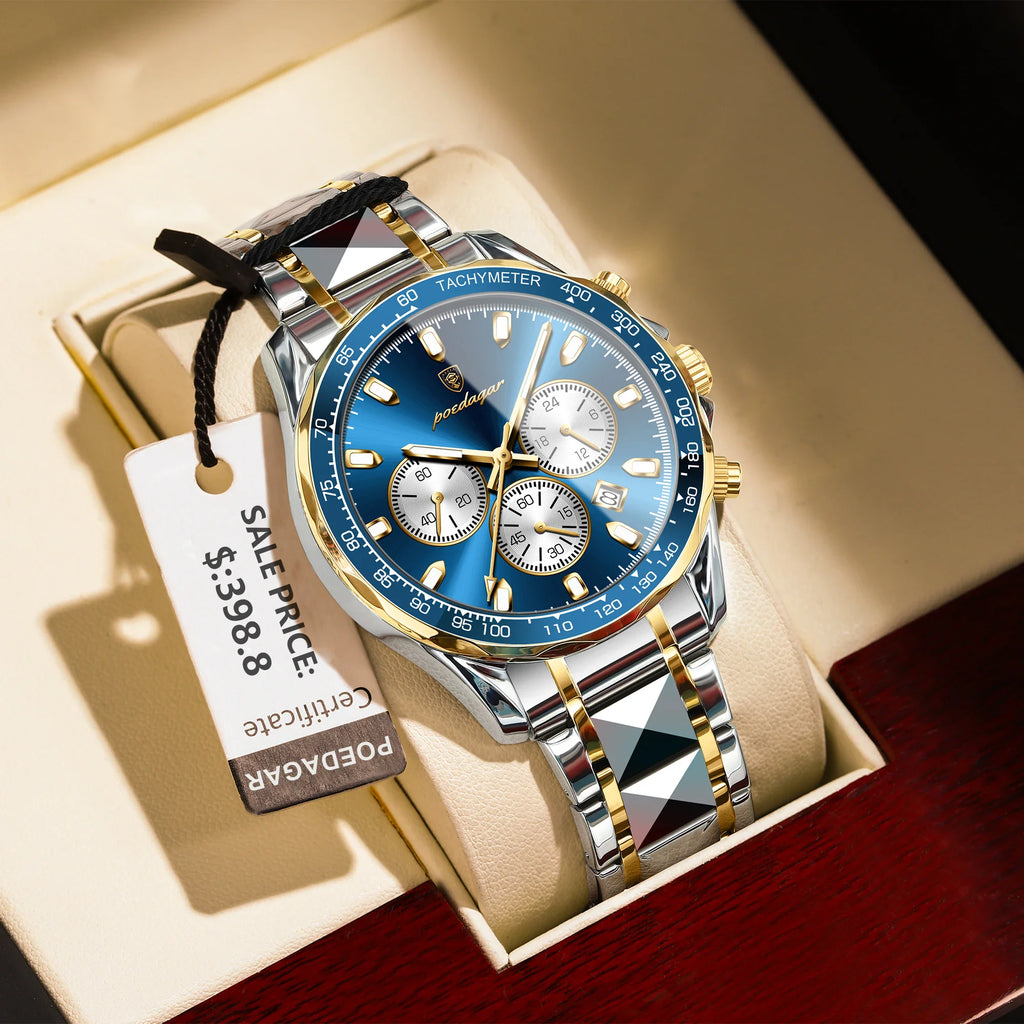 POEDAGAR Sports Watch Wrist Men Stainless Steel Quartz Watches Waterproof Luminous Date Chronograph Men's Watches Reloj Clock