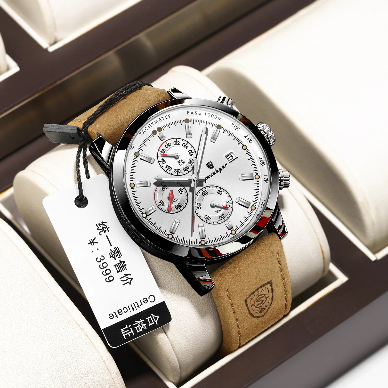 POEDAGAR 932 Men's Watches Casual Fashion Quartz Watch for Man Waterproof Leather Luminous Date Chronograph New