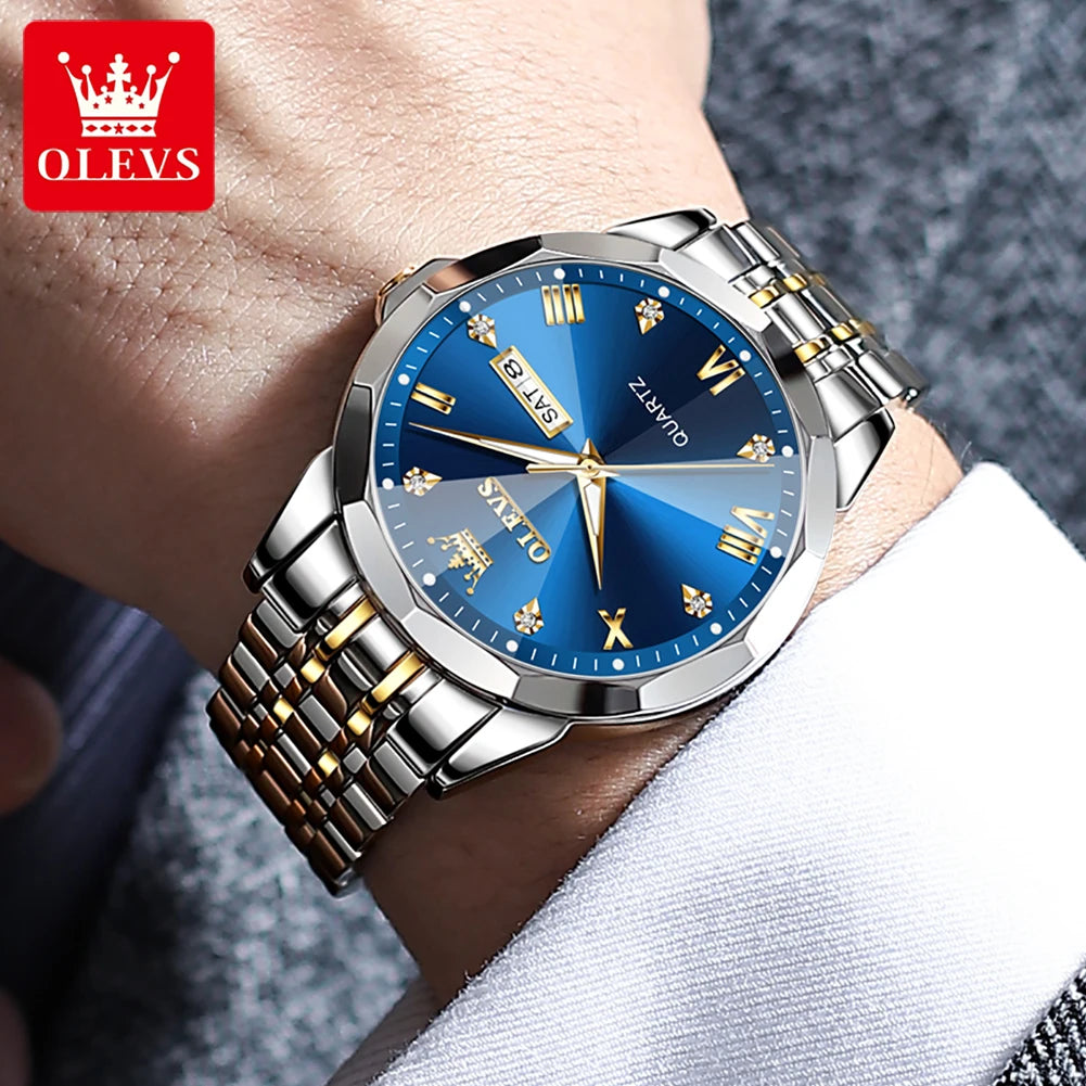 Hot OLEVS 9931 Men's Watches Rhombus Mirror Original Quartz Watch for Man Waterproof Luminous Stainless Steel Smartwatch Male