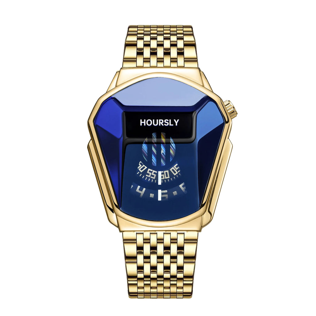 HOURSLY 6617 Fashion Men's Watches Motorcycle Cool Waterproof Sport Wristwatch Quartz Stainless Steel Leather GoldClock Watch