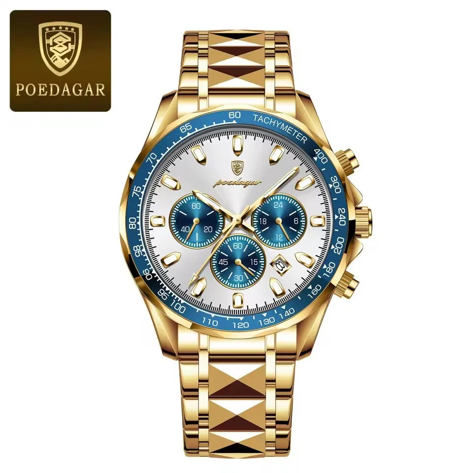POEDAGAR Sports Watch Wrist Men Stainless Steel Quartz Watches Waterproof Luminous Date Chronograph Men's Watches Reloj Clock