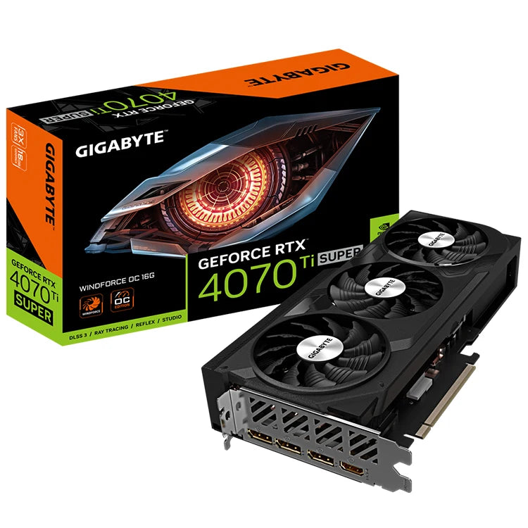 Used GIGABYTE GeForce RTX 4070 Ti SUPER WINDFORCE OC 16G Graphics Card with AI Design Intelligent Learning GDDR6X Memory GPU