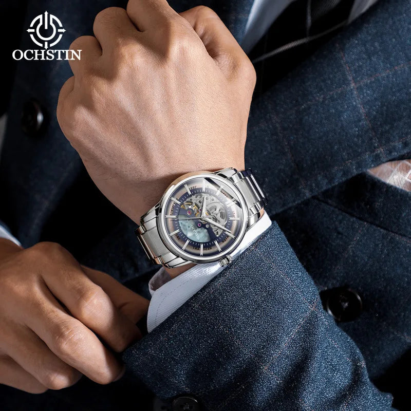 OCHSTIN 7010B Mechanical Outdoor Waterproof Hollow Out Dial Men's Watches Automatic Movement Luminous Hands Wristwatch for Male