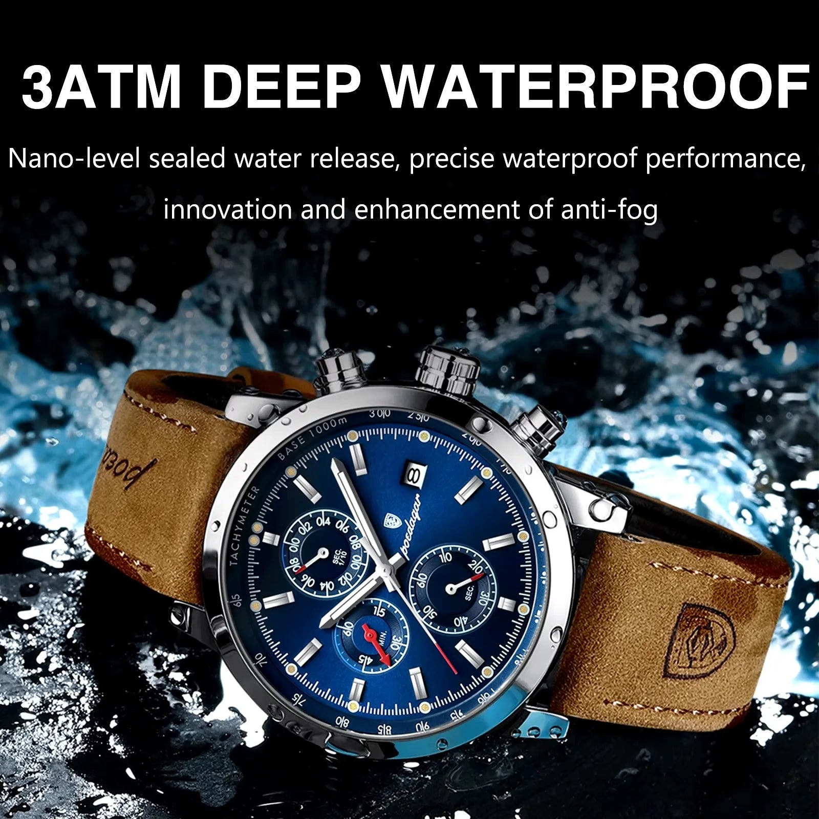 POEDAGAR 932 Men's Watches Casual Fashion Quartz Watch for Man Waterproof Leather Luminous Date Chronograph New
