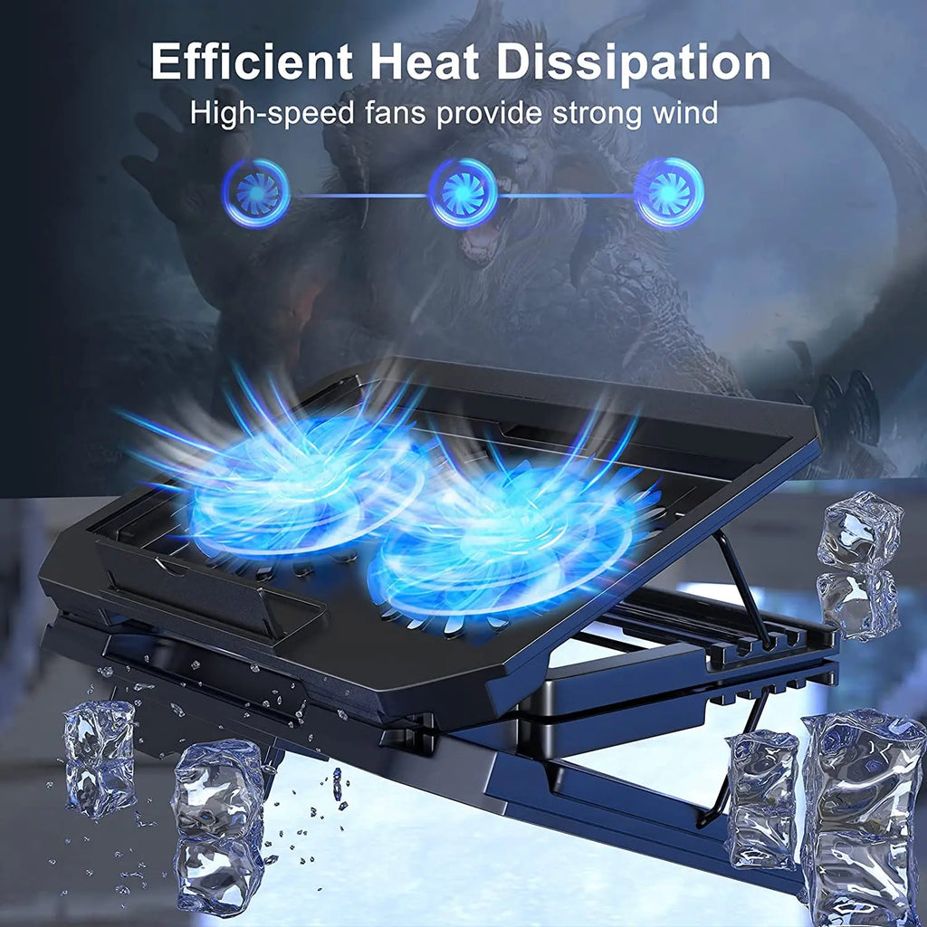 NUOXI Hot Sale Double Fans Laptop Cooling Stand 2 USB Ports Speed Controller Height Adjustable Pads for 13-16 Inch Laptops Stock