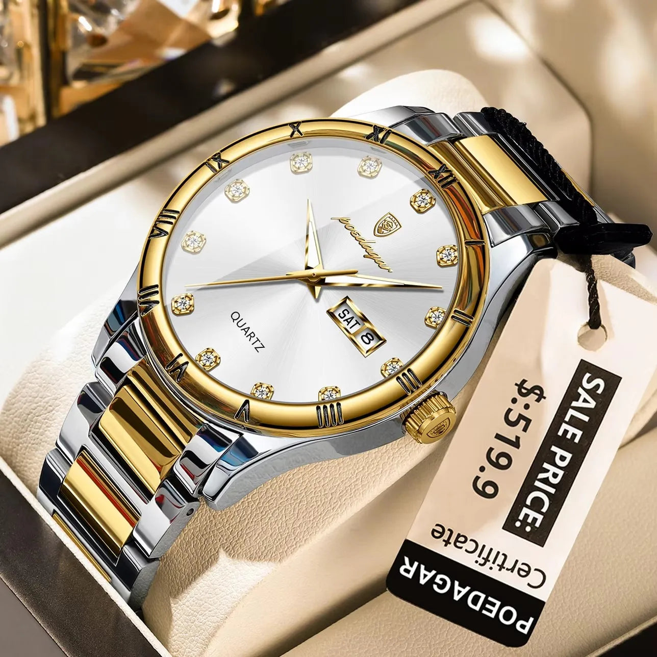 POEDAGAR 878 Top Quartz Stainless Steel Men's Watches Sports Reloj Luxury Watch Man Date Week Waterproof Luminous Man Wristwatch