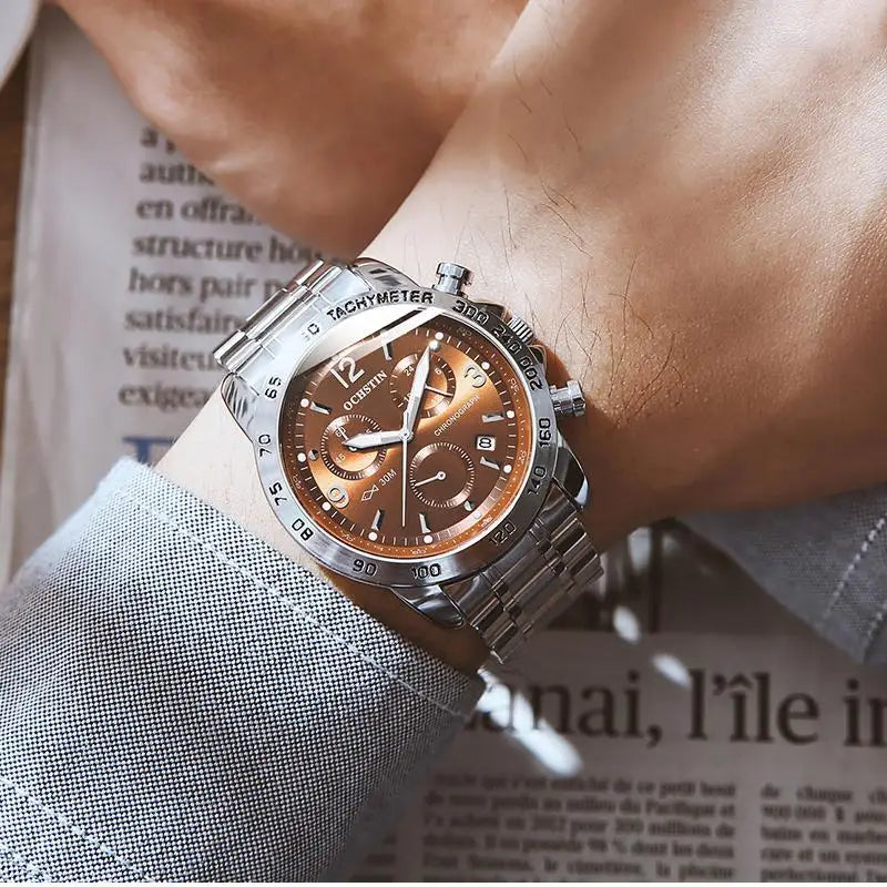 OCHSTIN 6123B GQ6123B Sports Multi Functional Quartz Movement Leisure Stainless Steel Strap Chronograph Waterproof Men's Watches